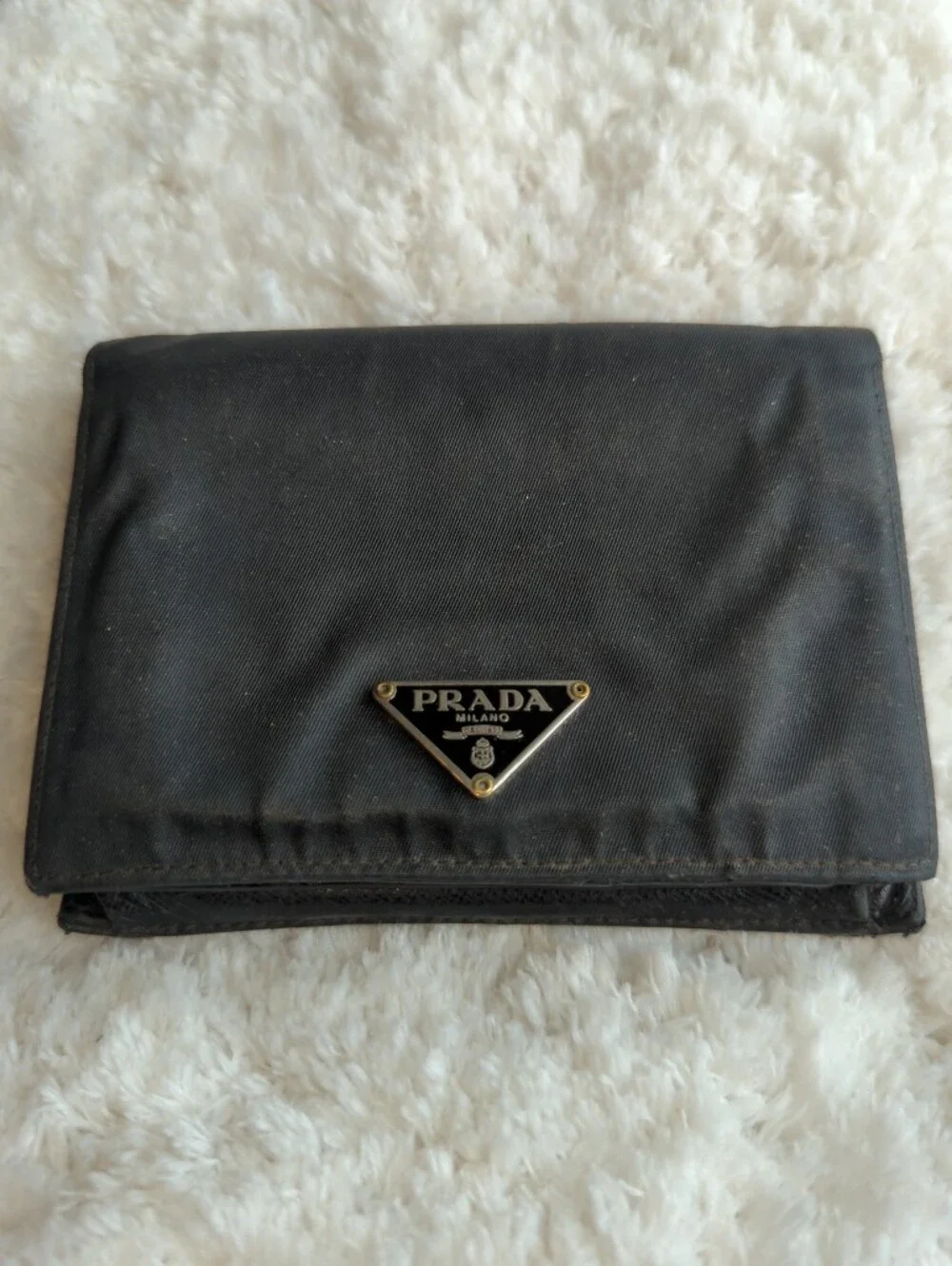 PRADA Authentic Black Nylon And Leather Triangular Logo Wallet Mens Or Women's